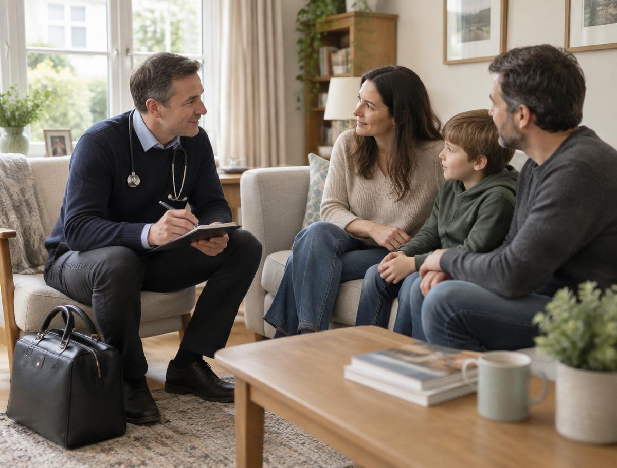 Private GP visiting a family at home